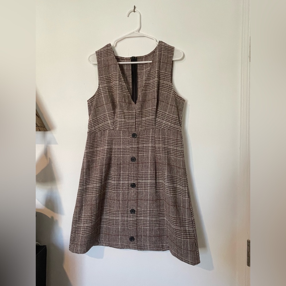 Elegant Brown Plaid Mini Dress